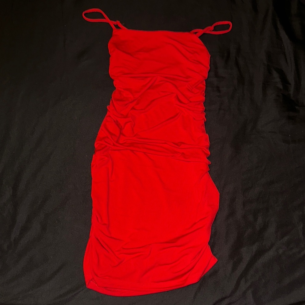 Red Ruched Bodycon Dress